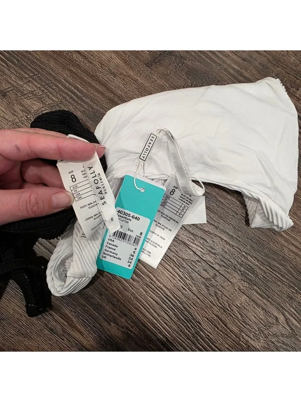Seafolly Ribbed Bikini Set Black Top White Bottom US 4 NWT/NWOT